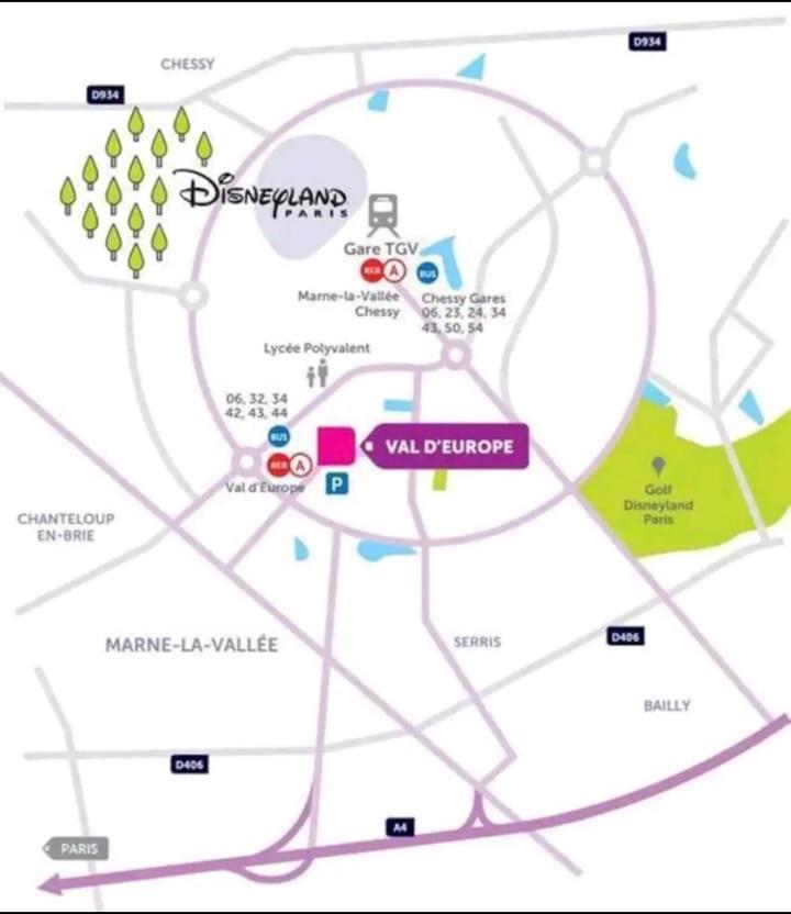 Appartement Disneyland Paris Val D'Europe La Vallee Village Parking 500M Gare Val D'Europe Montévrain Exterior foto